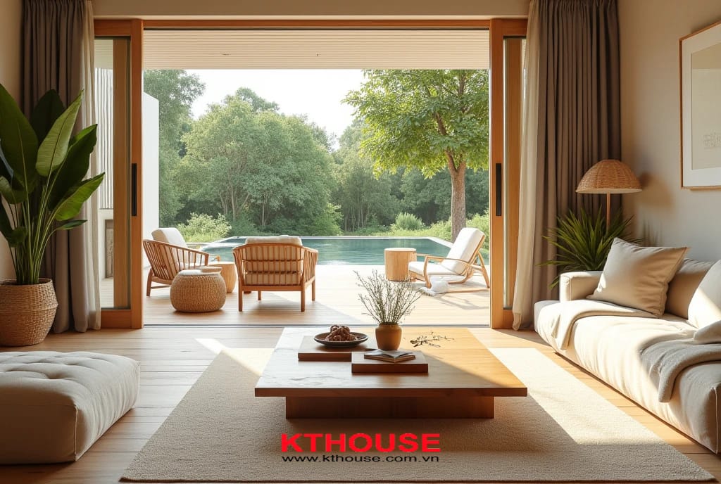 Thiết kế phòng sinh hoạt chung villa phong cách Coastal Minimalist