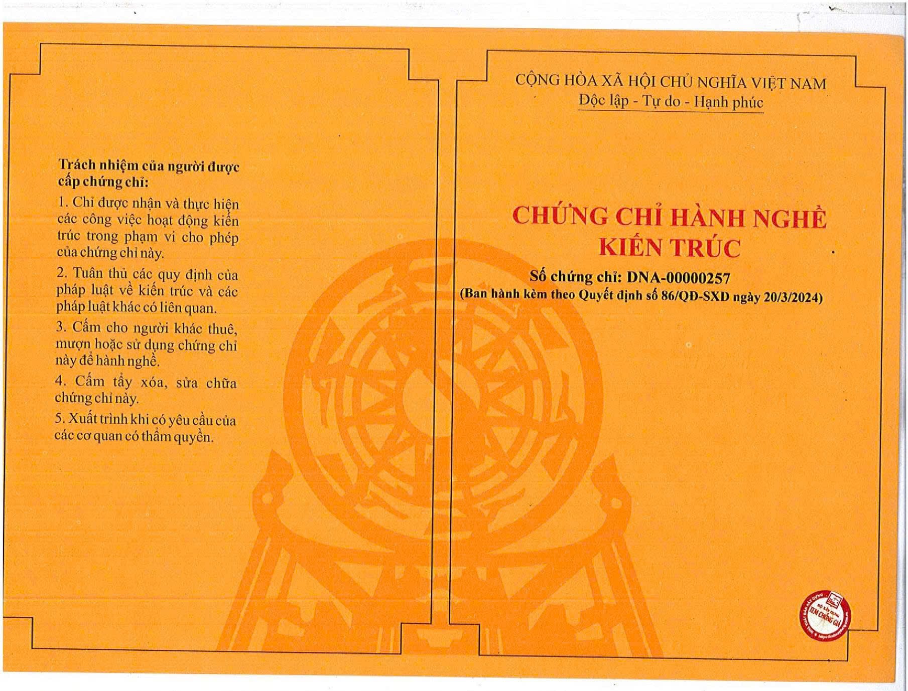 Chứng chỉ hành nghề kiến trúc
